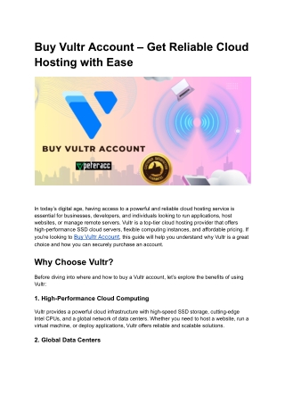 Buy Vultr Account – Get Reliable Cloud Hosting with Ease