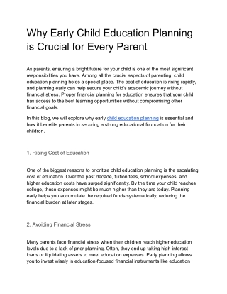 Why Early Child Education Planning is Crucial for Every Parent