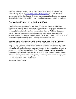 Most Popular Lottery Numbers in TK Lottery History