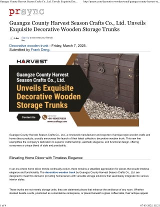 Guangze County Harvest Season Crafts Co., Ltd. Unveils Exquisite Decorative Wooden Storage Trunks