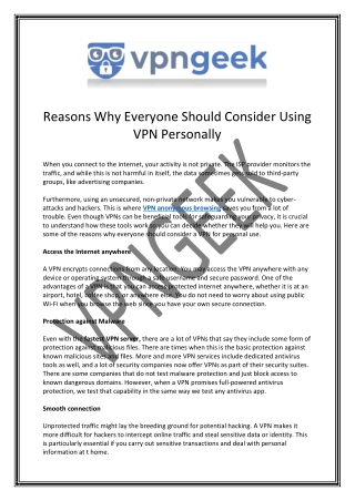 Reasons Why Everyone Should Consider Using VPN Personally
