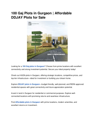 100 Gaj Plots in Gurgaon | Affordable DDJAY Plots for Sale