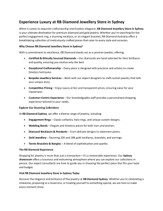 Experience Luxury at RB Diamond Jewellery Store in Sydney