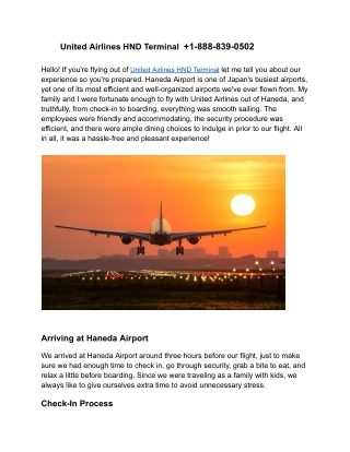 United Airlines HND Terminal   1-888-839-0502