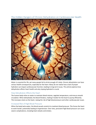 The Hidden Dangers of Chronic Dehydration on Cardiovascular Health
