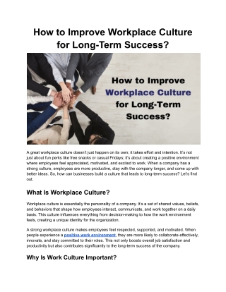 How to Improve Workplace Culture for Long-Term Success?