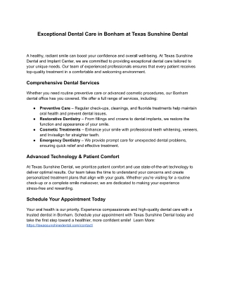 Exceptional Dental Care in Bonham at Texas Sunshine Dental