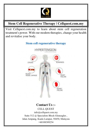 Stem Cell Regenerative Therapy | Cellquest.com.my