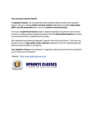 Top coaching institutes Nashik