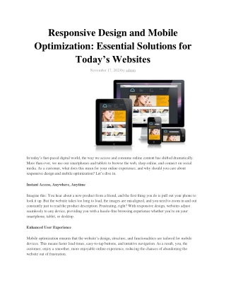Responsive Design and Mobile Optimization Essential Solution