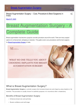 Breast Augmentation Surgery – Cost, Procedure & Best Surgeons in India