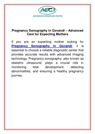 Pregnancy Sonography in Govandi  Advanced Care for Expecting Mothers
