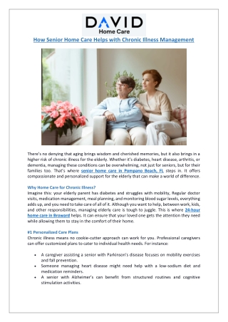 How Senior Home Care Helps with Chronic Illness Management