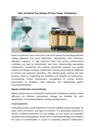 How To Extend The Lifespan Of Your Power Transformer