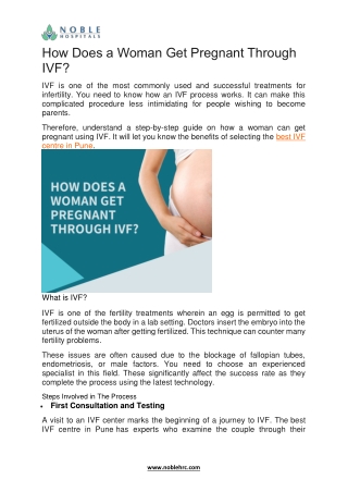 How Does a Woman Get Pregnant Through IVF- Noble Hospitals