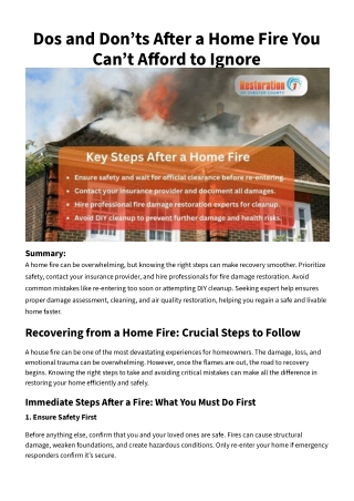 Dos and Don’ts After a Home Fire You Can’t Afford to Ignore