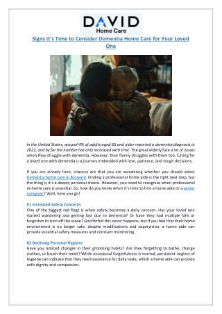 Signs It’s Time to Consider Dementia Home Care for Your Loved One