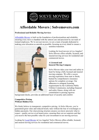 Affordable Movers | Solvemovers.com