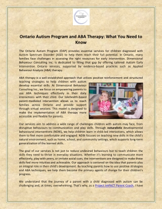 Ontario Autism Program and ABA Therapy - What You Need to Know