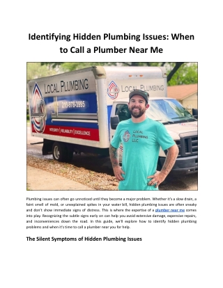 Identifying Hidden Plumbing Issues_ When to Call a Plumber Near Me