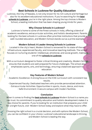 Best Schools in Lucknow for Quality Education