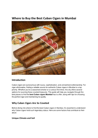Where to Buy the Best Cuban Cigars in Mumbai