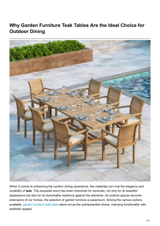 Why Garden Furniture Teak Tables Are the Ideal Choice for Outdoor Dining