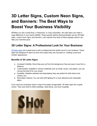 3D Letter Signs, Custom Neon Signs, and Banners_ The Best Ways to Boost Your Business Visibility