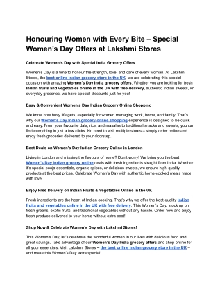 Celebrate Women’s Day with Special Indian Grocery Deals – Lakshmi Stores UK
