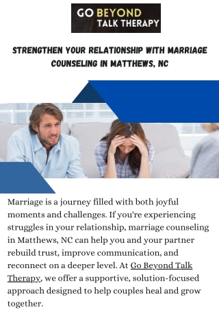 Strengthen Your Relationship with Marriage Counseling Matthews NC