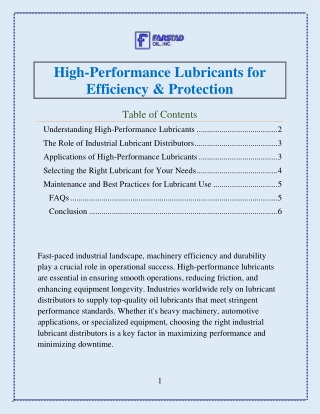 High-Performance Lubricants for Efficiency