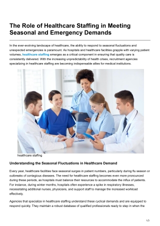 The Role of Healthcare Staffing in Meeting Seasonal and Emergency Demands
