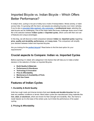 Imported Bicycle vs. Indian Bicycle – Which Offers  Better Performance?