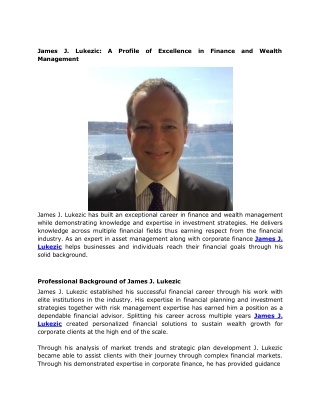 James  A Profile of Excellence in Finance and Wealth Management