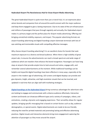 Hyderabad Airport-The Revolutionary Hub for Great Airport Media Advertising