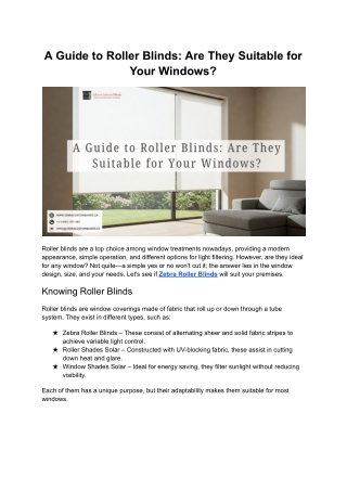 A Guide to Roller Blinds: Are They Suitable for Your Windows?