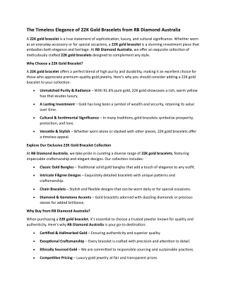 The Timeless Elegance of 22K Gold Bracelets from RB Diamond Australia