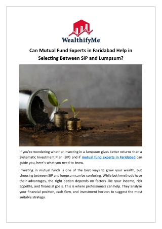 Can Mutual Fund Experts in Faridabad Help in Selecting Between SIP and Lumpsum