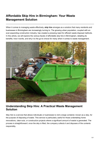 Affordable Skip Hire in Birmingham Your Waste Management Solution