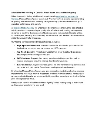 Affordable Web Hosting in Canada- Why Choose Mexxus Media Agency