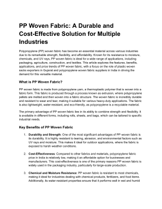 PP Woven Fabric: A Durable and Cost-Effective Solution for Multiple Industries