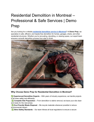 Residential Demolition in Montreal – Professional & Safe Services _ Demo Prep