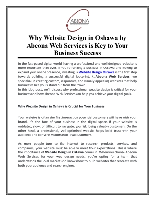 Why Website Design in Oshawa by Abeona Web Services is Key to Your Business Success