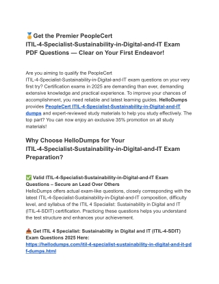 ITIL-4-Specialist-Sustainability-in-Digital-and-IT Dumps & PDF – Newest Exam Updates