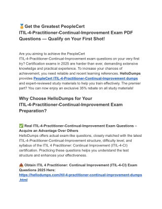 ITIL-4-Practitioner-Continual-Improvement PDF Dumps – Key to Triumph