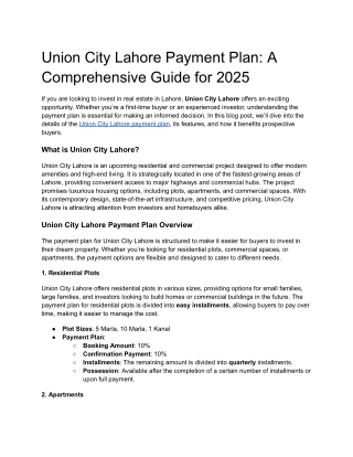 Union City Lahore Payment Plan_ A Comprehensive Guide for 2025 (1)