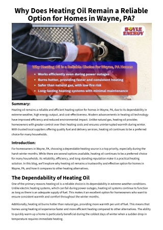 Why Does Heating Oil Remain a Reliable Option for Homes in Wayne, PA_