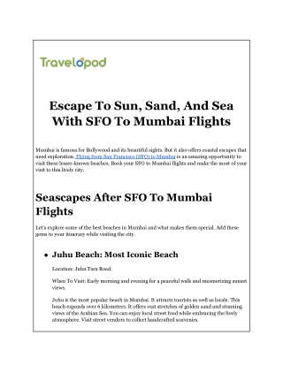 Escape To Sun, Sand, And Sea With SFO To Mumbai Flights