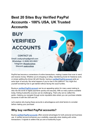 Best 20 Sites Buy Verified PayPal Accounts - 100% USA, UK Trusted Accounts