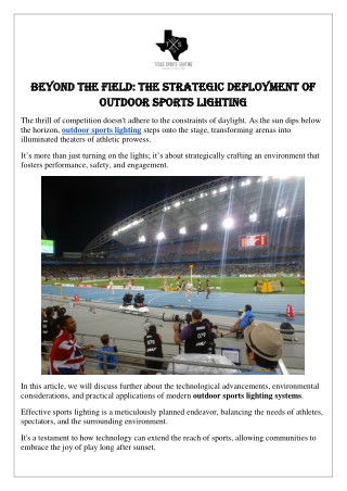 Beyond the Field The Strategic Deployment of Outdoor Sports Lighting